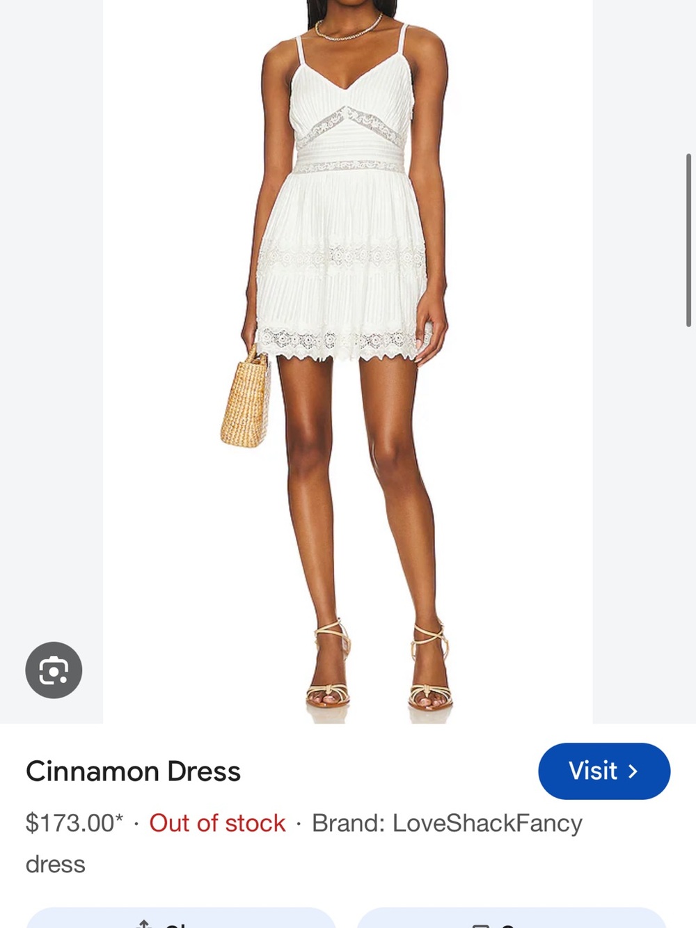 LoveShackFancy White Lace Trim Spaghetti-Strap Mini Dress